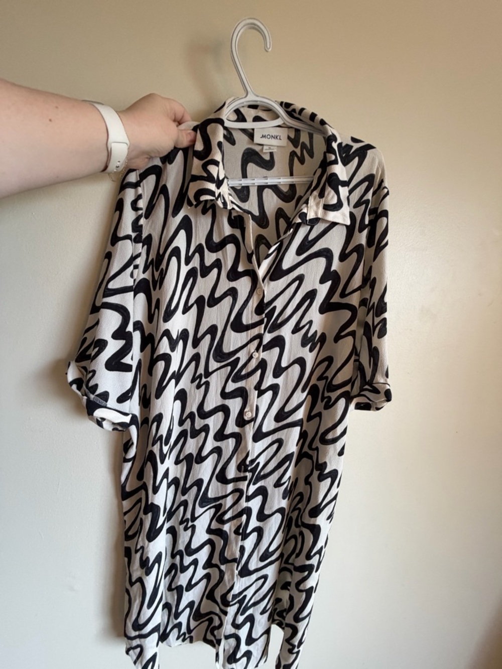 Monki Black & Cream Scribble Print Short Sleeve Shirt
